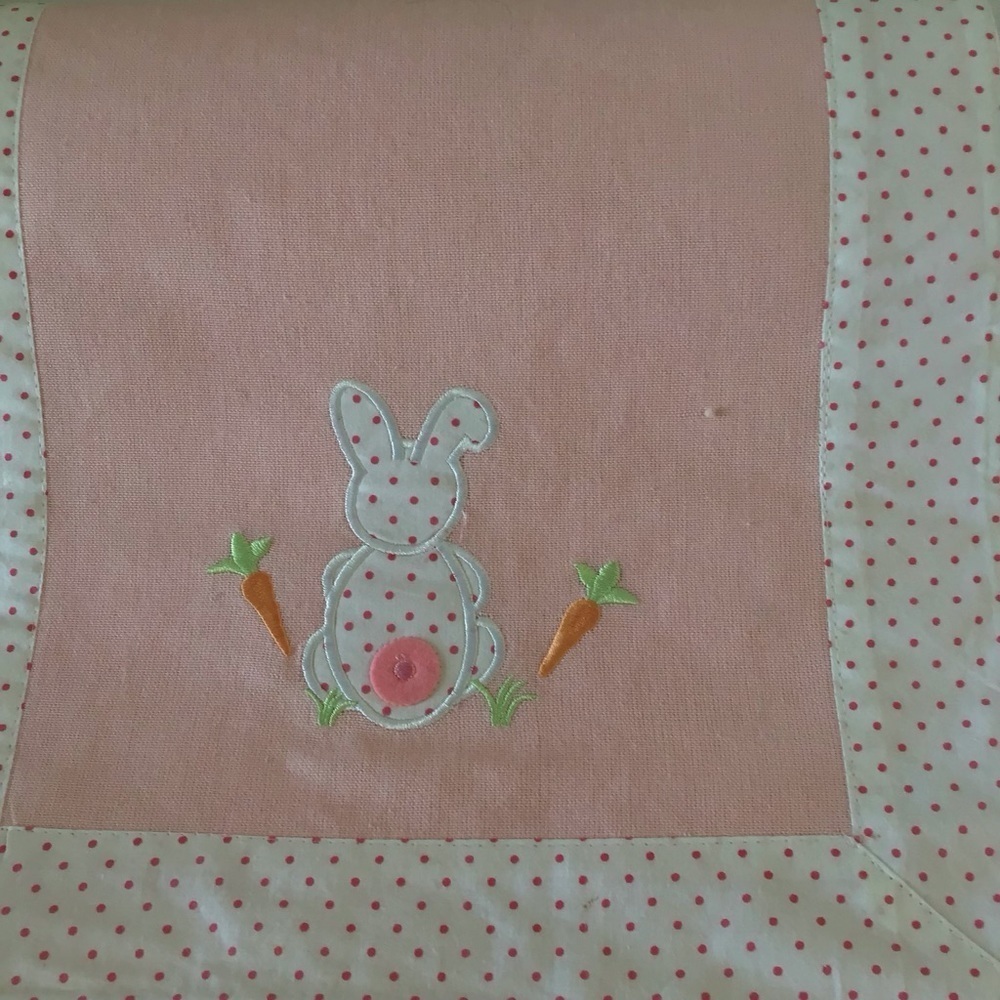 Easter table runner it’s beautiful pink‎ with white polka dot border - bunnies!